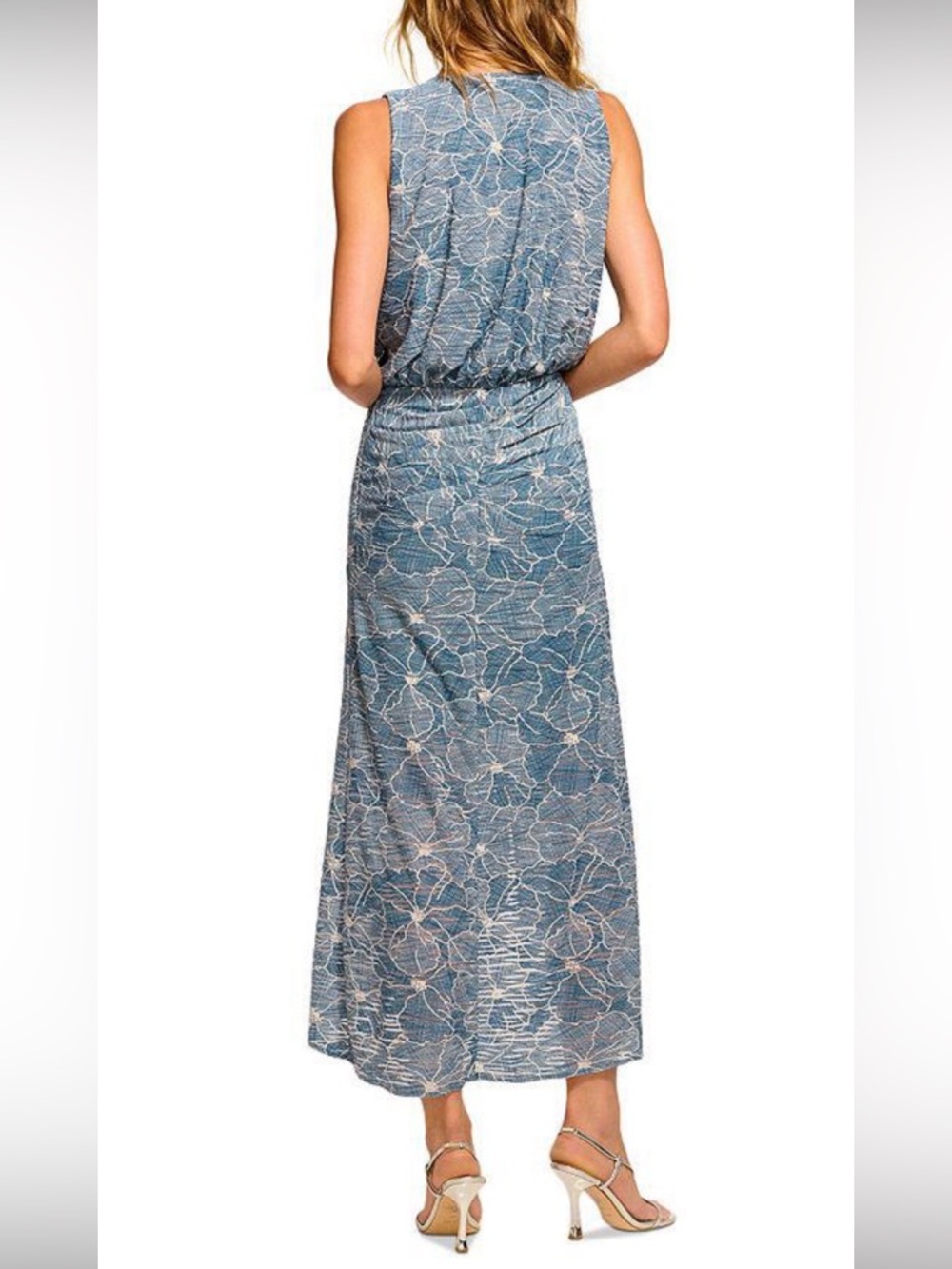 Ramy Brook Blue Floral Sleeveless High-Low Midi Dress - Picture 3 of 8